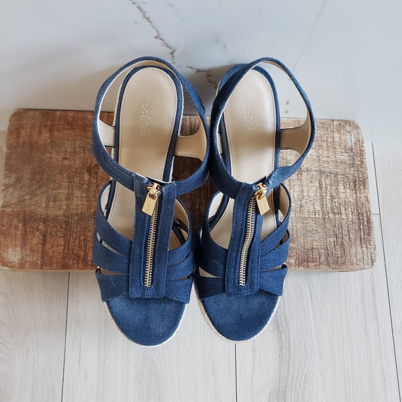 Michael Kors Espadrille Wedge Sandals Womens 8.5 Blue Denim Etta Platform Zip Up - Picture 7 of 7